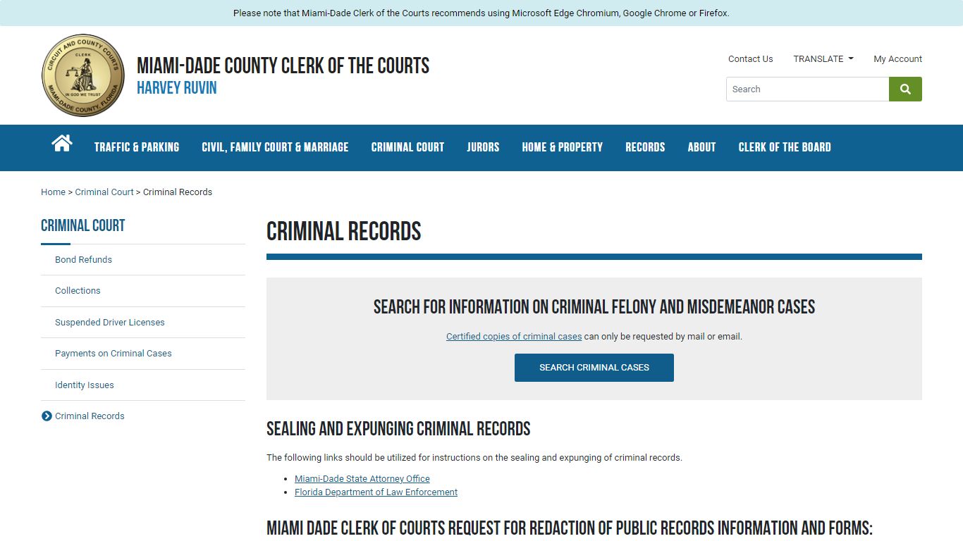 Criminal Records - Miami-Dade Clerk